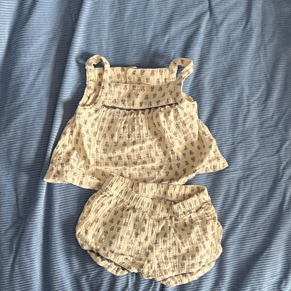 Carter's Cream Printed Girls Matching Tank Top & Shorts Set